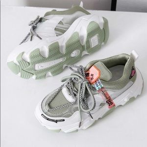 Chunky Lace-Up Front Mesh Panel Sneakers